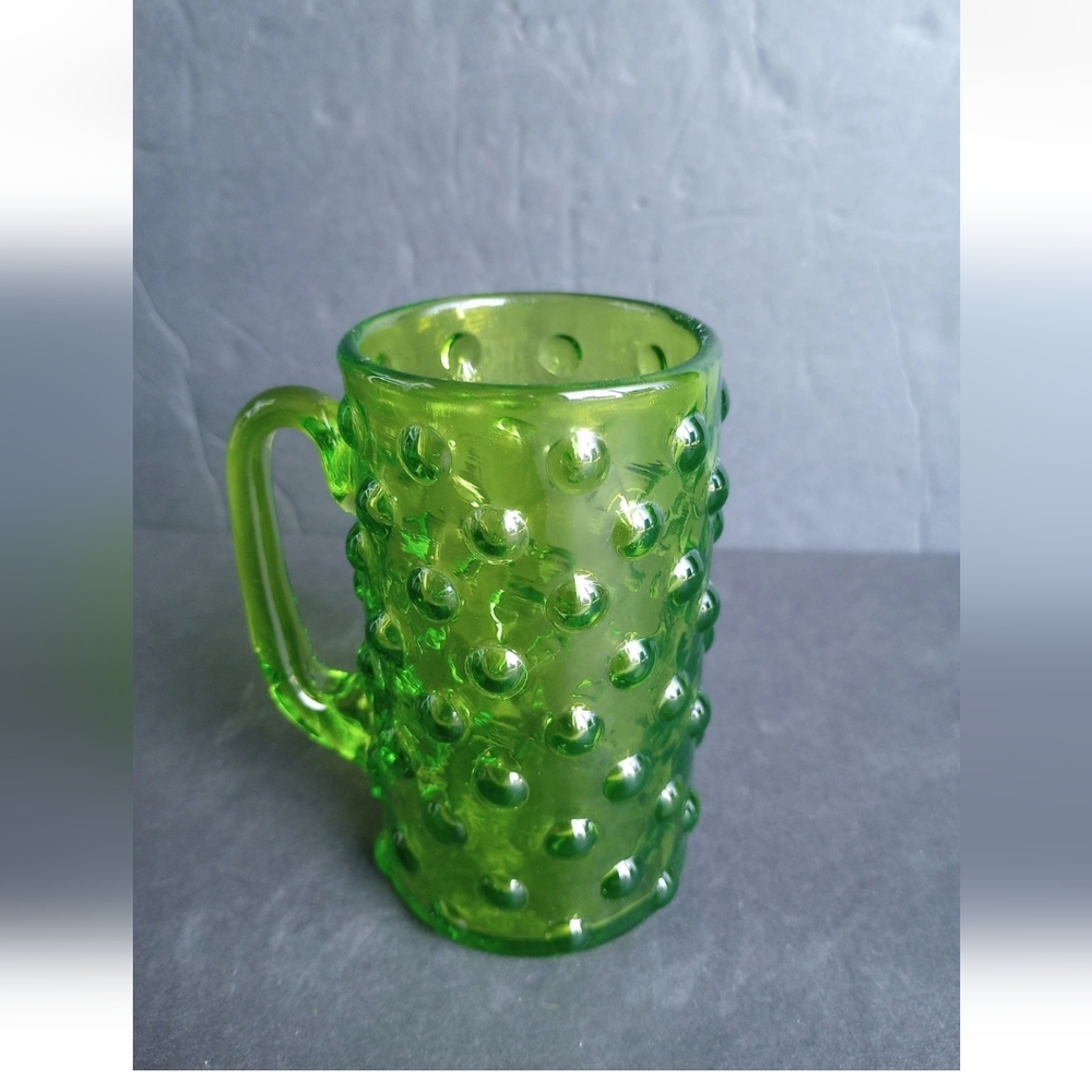 Vintage Small Green Hobnail Glass 3-3/4"